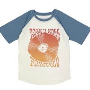 NWOT Tiny Whales Boys Rock N’ Roll Forever Raglan Tee in size 6